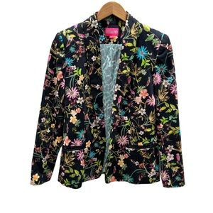 Benito Fernandez Black Shawl Collar Floral Blazer Size 2